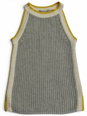 Chunky Cotton Sweater Vest Cotton by Autumn Cashmere Gray Mustard S